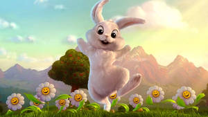 Hopping Easter Bunny And Smiling Daisies Wallpaper