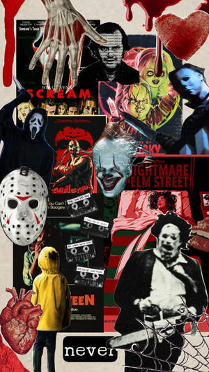 Horror Movie Collage Aesthetic Characters Wallpaper