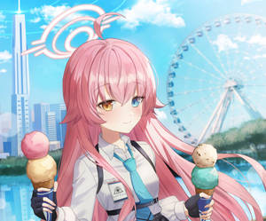 Hoshino With Ice Cream Blue Archive Wallpaper