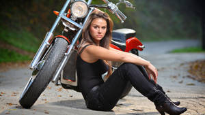 Hot Model With Motorcycle Wallpaper