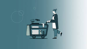 Hotel Housekeeper Pushing A Cleaning Cart Vector Art Wallpaper