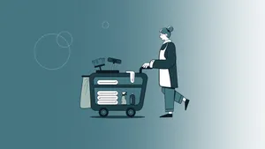 Hotel Housekeeper Pushing A Cleaning Cart Vector Art Wallpaper