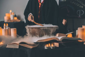 Hp Wizard Mixing Potions In Aesthetic Photo Wallpaper