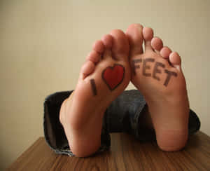 I Love Feet Written On Sole Wallpaper