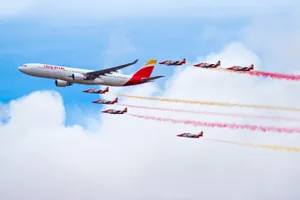 Iberia Airlines Aircrafts With Colorful Smoke Wallpaper