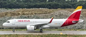 Iberia Airlines Airplane Side View On Runway Wallpaper