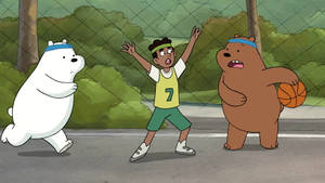 Ice Bear Grizzly We Bare Bears Playing Basketball Wallpaper