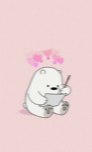 Ice Bear Writing On Paper Blurred Pink Aesthetic Wallpaper