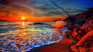 Iconic Santorini Sunset In Greece Wallpaper