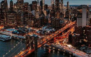 Illuminated Brooklyn Bridge New York Computer Wallpaper