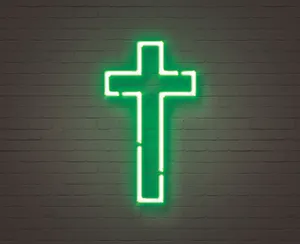 Illuminated Neon Cross Against A Night Sky Wallpaper