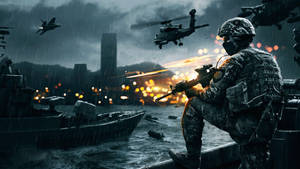 Immersive Experience In Rainy Battlefield Live Gaming Wallpaper