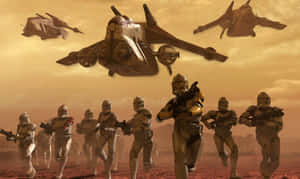 Imperial Forces March Forward With Resolve Under The Command Of Clone Troopers Wallpaper