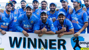Indian Cricket With 2017 Icc Winner Banner Wallpaper