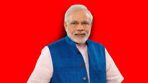 Indian Prime Minister Narendra Modi On A Red Background Wallpaper