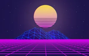 Indie Aesthetic Laptop Neon Moon On Mountain Wallpaper