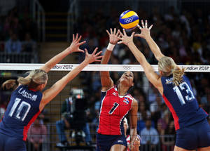 Indoor Volleyball Intense Match Wallpaper