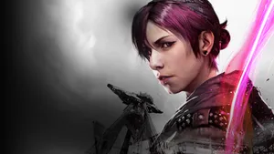 Infamous Character Surveying A Dystopian Cityscape. Wallpaper