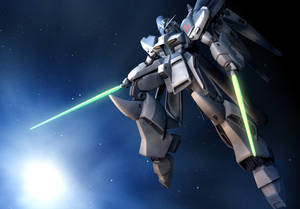 Intense Battle Scene With White And Green Mobile Suit Gundam Wallpaper