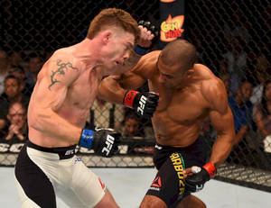 Intense Fight Moment Between Edson Barboza And Paul Felder Wallpaper