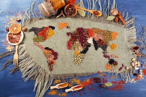 Interesting Spices From Different Countries Map Wallpaper