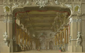 Interior Of Theater Pillar Painting Wallpaper