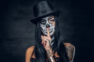 Intricate Skull Face Woman Hand Tattoo Wallpaper