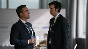 Intriguing Pic From Succession Featuring Characters Greg And Tom Wallpaper