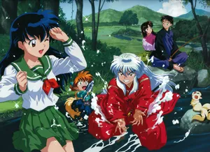 Inuyasha And Friends In River Wallpaper