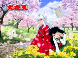 Inuyasha And Kagome In Spring Wallpaper