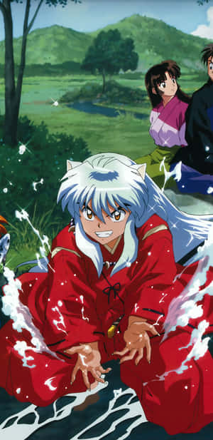 Inuyasha With Friends In River Phone Wallpaper