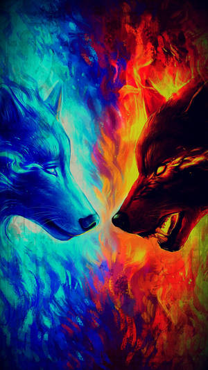 Iphone Red And Blue Fire Wolf Wallpaper