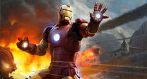 Iron_ Man_ Action_ Pose_ Explosive_ Background.jpg Wallpaper