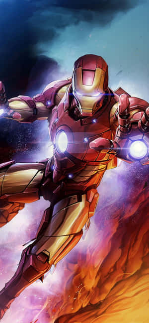 Iron_ Man_ Flying_ Above_ Flames_i Phone11_ Wallpaper Wallpaper