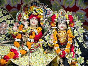 Iskcon Krishna And Radha With Tilaka And Bindhi Wallpaper