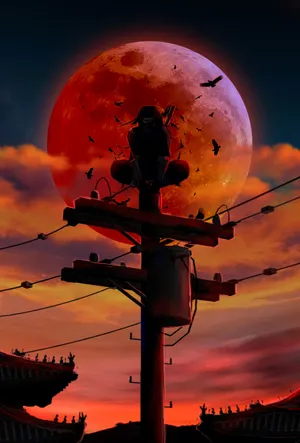 Itachi Silhouette Against Blood Moon Wallpaper