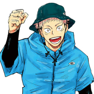 Itadori Yuji Blue Jacket Cheering Wallpaper