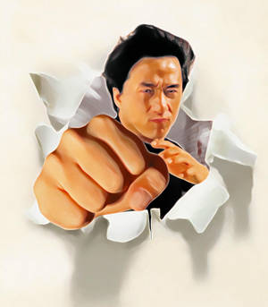 Jackie Chan Executing A Powerful Punch In An Art Illustration Wallpaper