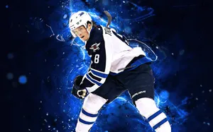 Jacob Trouba Swinging Hockey Stick In Sparkling Background Wallpaper