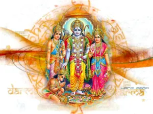 Jai Shri Ram Ramayana Characters On Orange Pattern Wallpaper