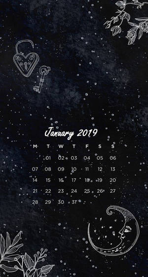 January 2019 Graphic In Pitch Black Wallpaper