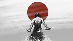 Japan Flag With Shirtless Samurai Man Wallpaper