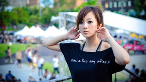 Japan Girl Park Sporty Outfit Wallpaper