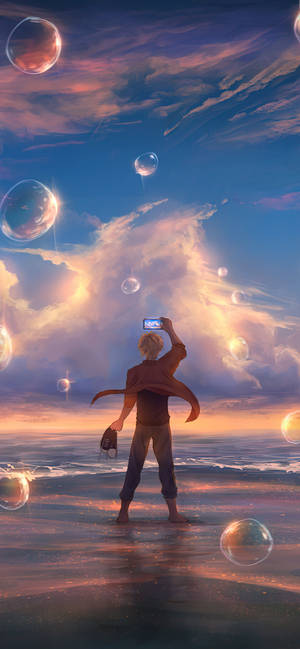 Japanese Aesthetic Iphone Man Capturing Sky Wallpaper