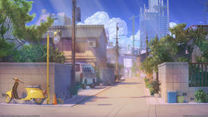 Japanese Anime Street In Daytime Wallpaper