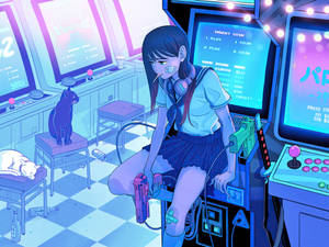 Japanese Anime Student In Arcade Wallpaper