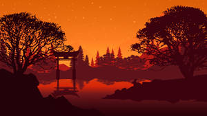 Japanese Art Of Sunset Wallpaper