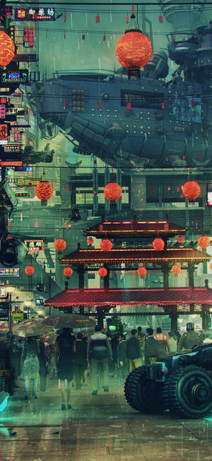 Japanese City Cyberpunk Iphone X Wallpaper