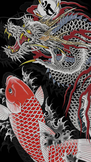 Japanese Dragon Art And Japanese Koi Wallpaper