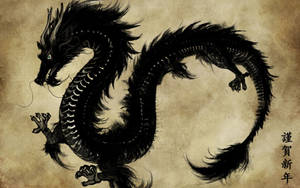Japanese Dragon In Black Paint Wallpaper